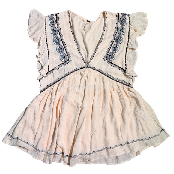 Free People Cream Falling Water Embroidered Peasant Flutter Top Size Medium - Picture 3 of 12
